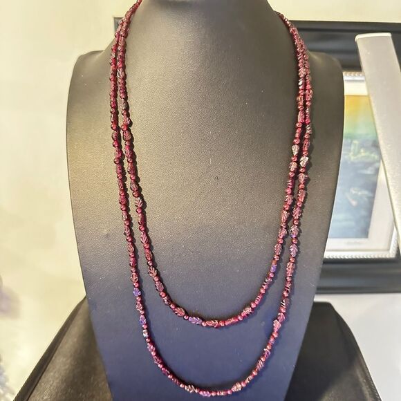 22" double strands, ALL garnet beaded necklace with gold over 925 clasp! - Picture 13 of 14